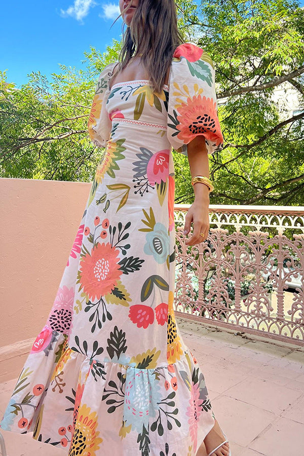 Isabel | Maxi-jurk met artistieke zomerprints