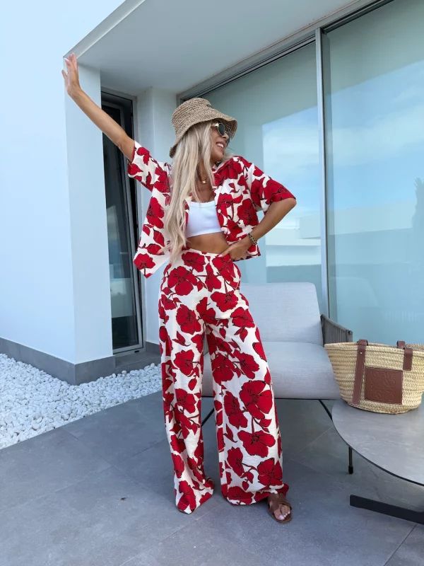 Luz | Tweedelige bloemen set met wijde broek