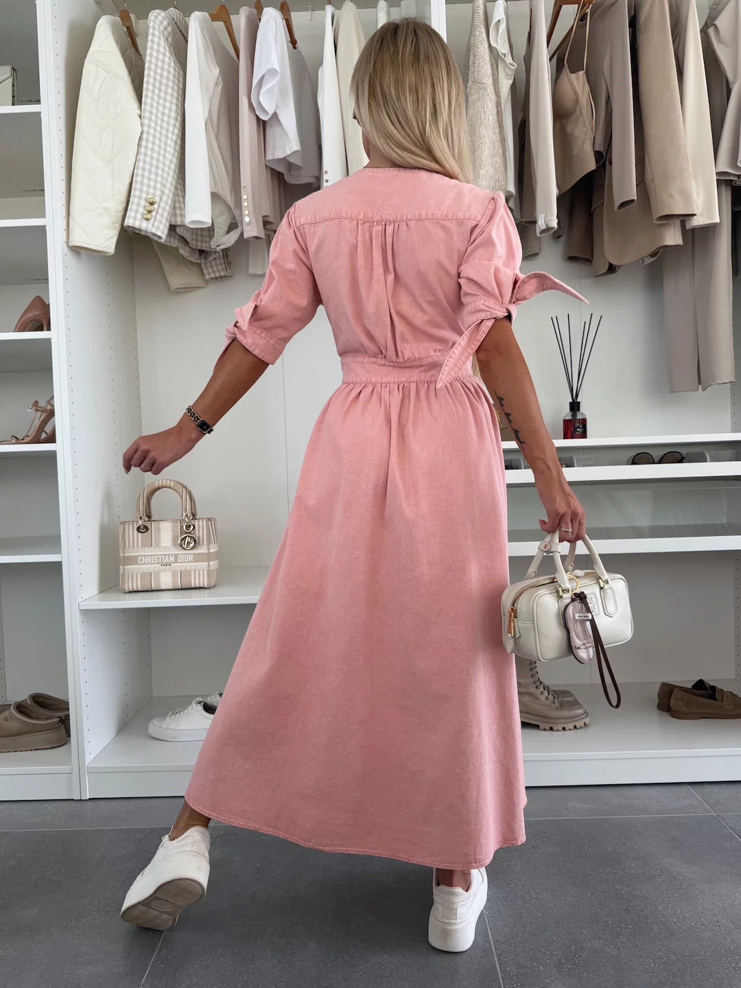 Sarena | Denim look maxi jurk met diepe V-hals
