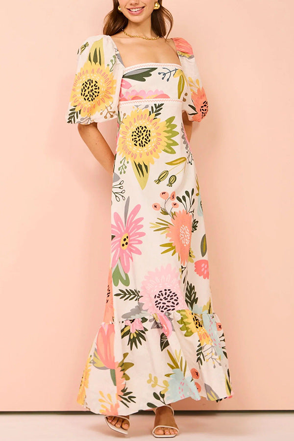Isabel | Maxi-jurk met artistieke zomerprints