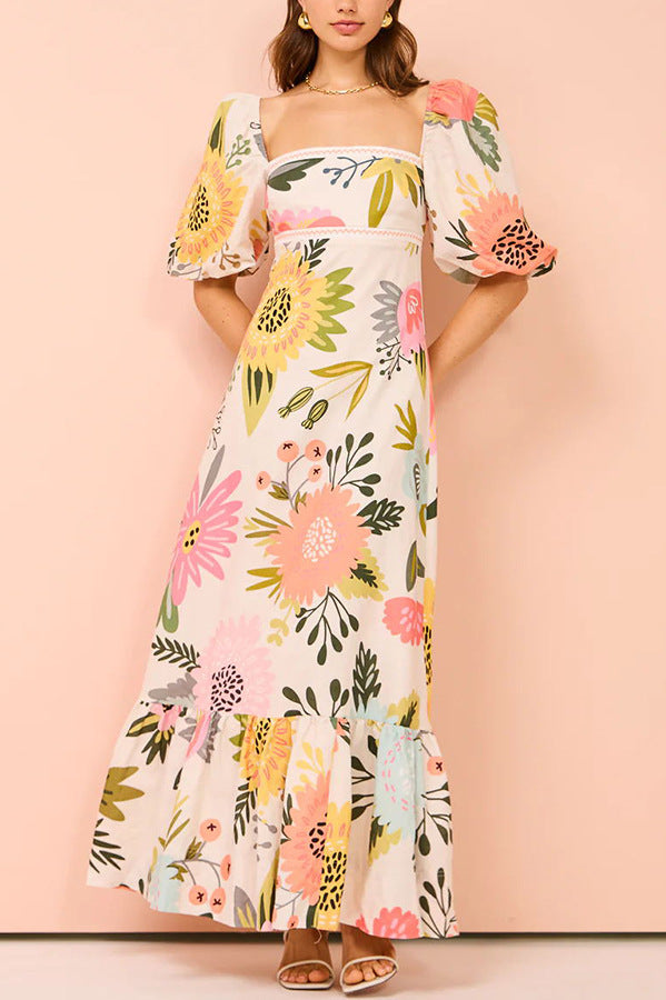 Isabel | Maxi-jurk met artistieke zomerprints