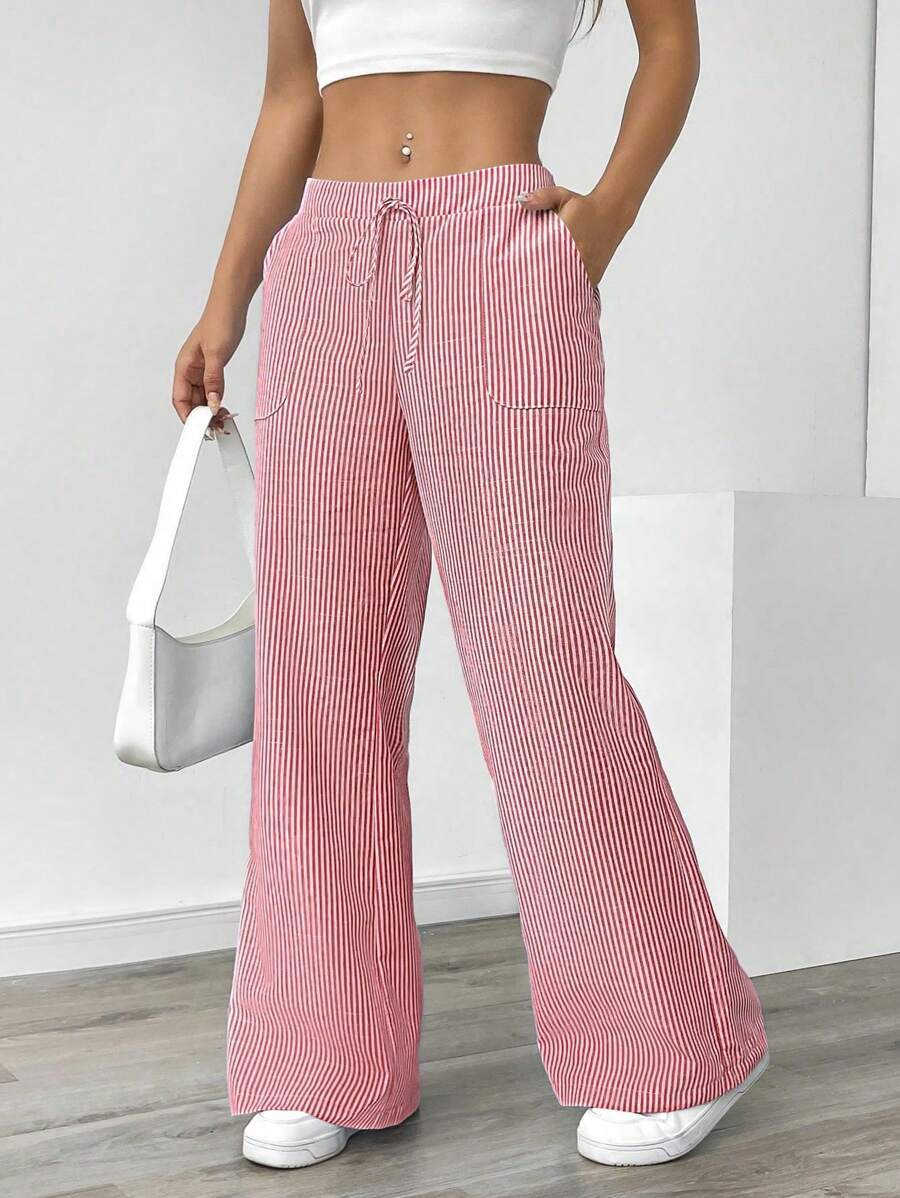 Nola | Gestreepte wide leg broek
