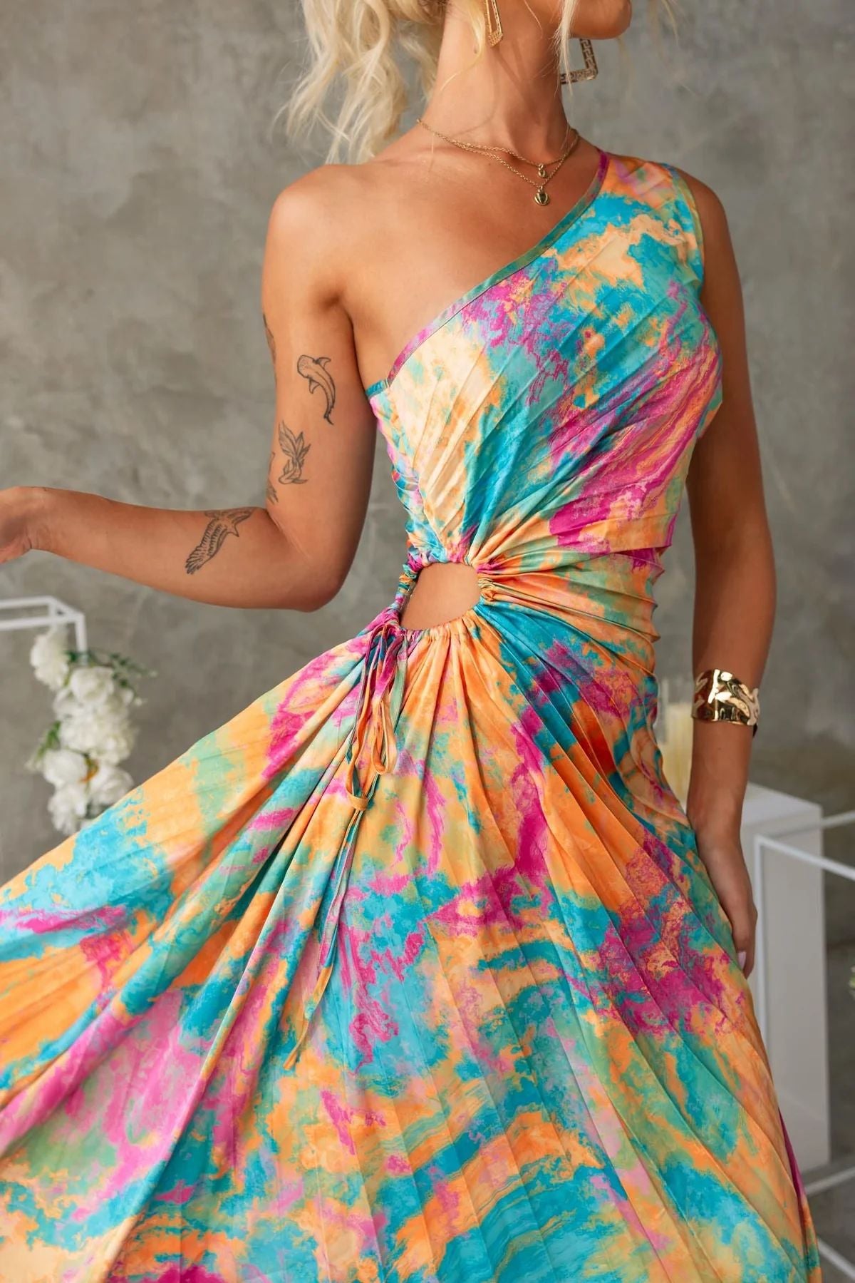 Amira | One-shoulder maxi jurk met print