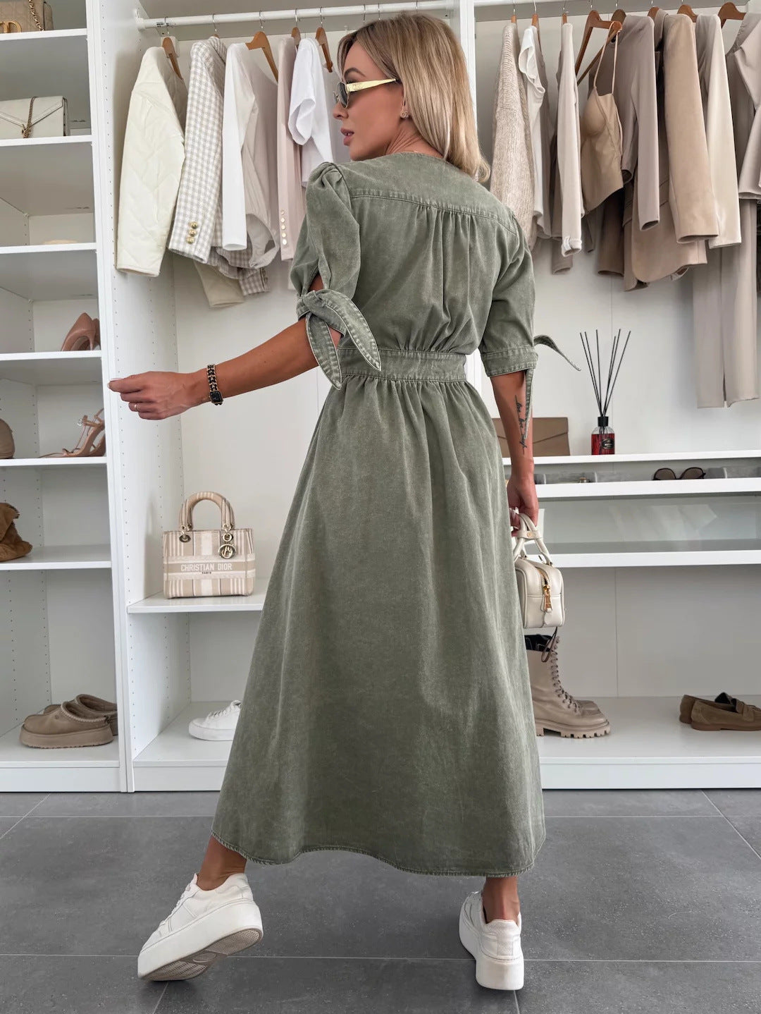 Sarena | Denim look maxi jurk met diepe V-hals