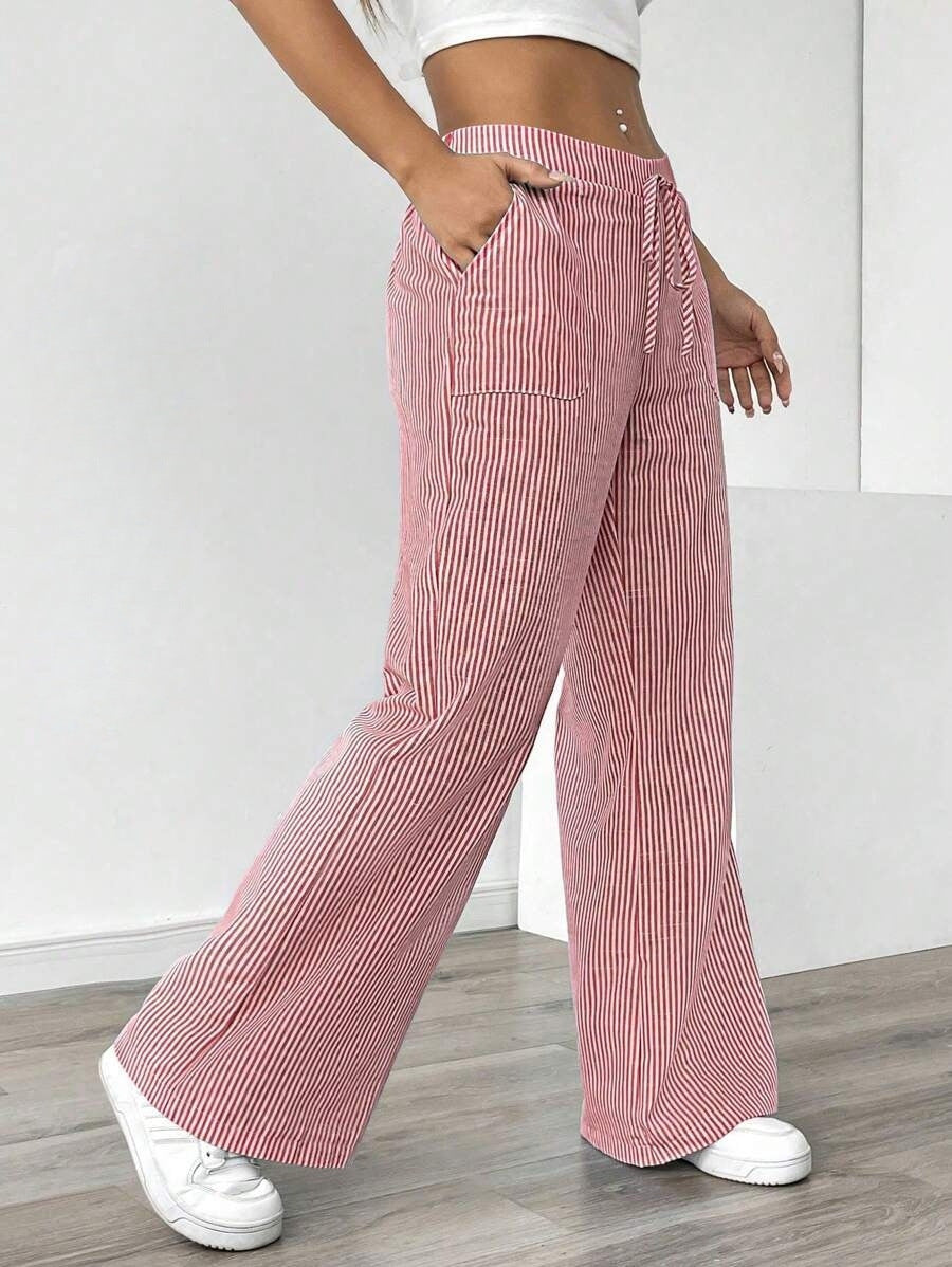 Nola | Gestreepte wide leg broek