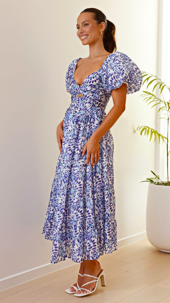 Isla | Maxi-jurk met taillecut-out en print