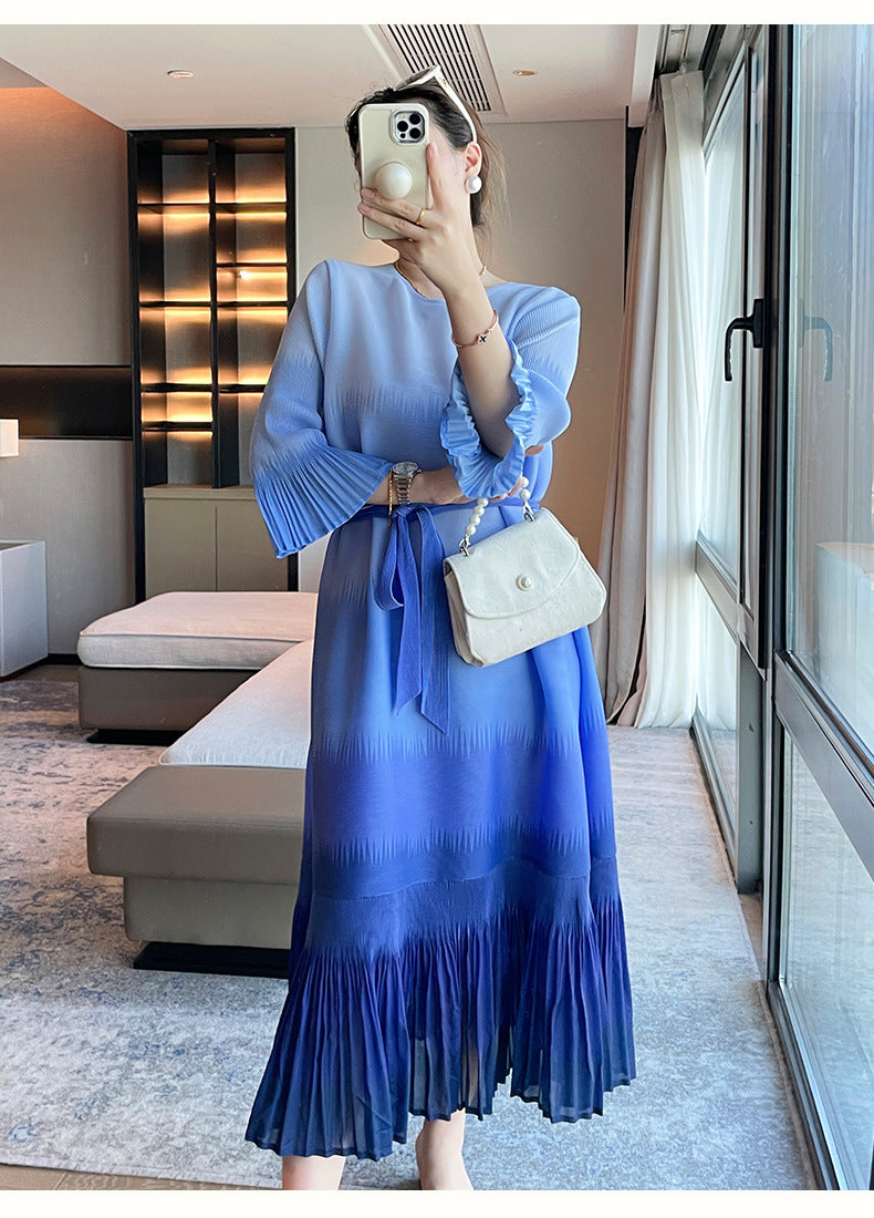 Nahla | Robe midi plissée à effet ombré subtil