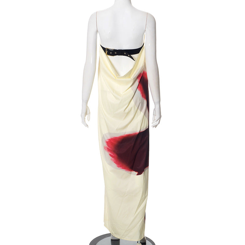 Liora | Strapless maxi-jurk met open rug en bloemprint