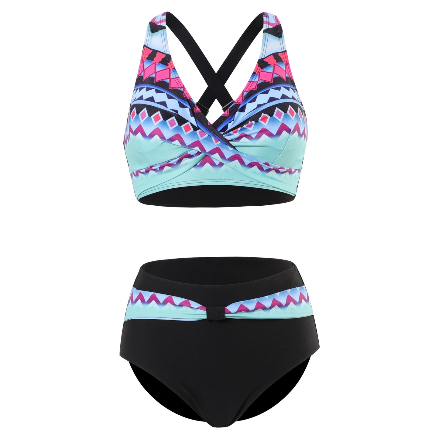 Nia | Hippe bikini met kleurrijke banden en ondersteunende top