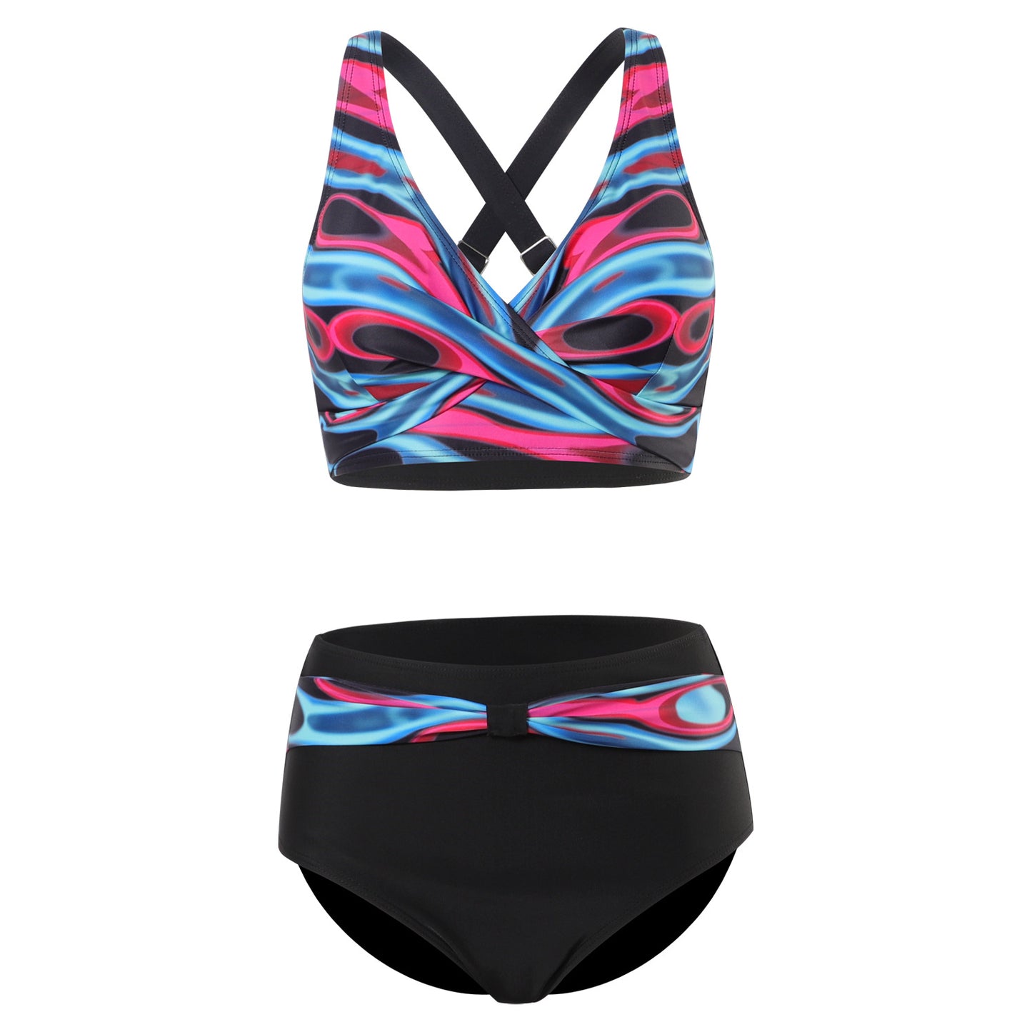 Nia | Hippe bikini met kleurrijke banden en ondersteunende top