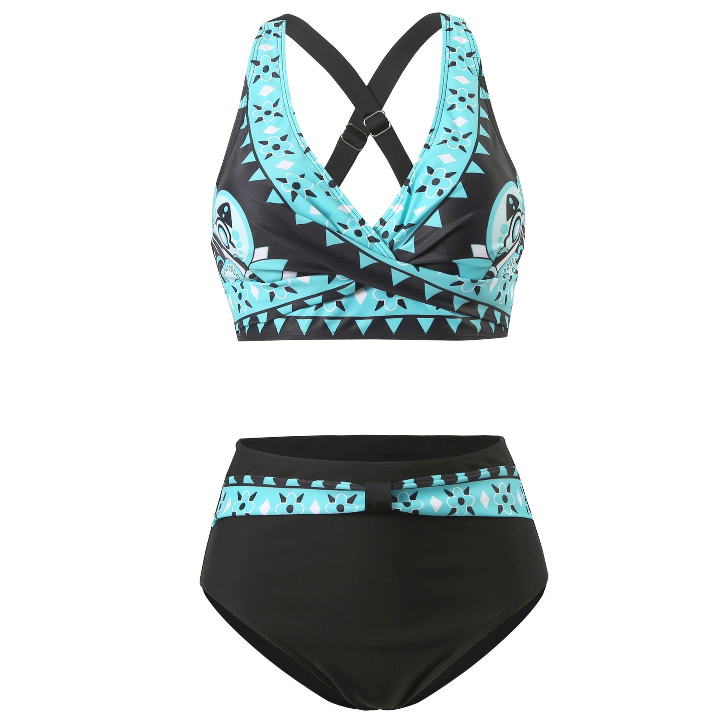 Nia | Hippe bikini met kleurrijke banden en ondersteunende top