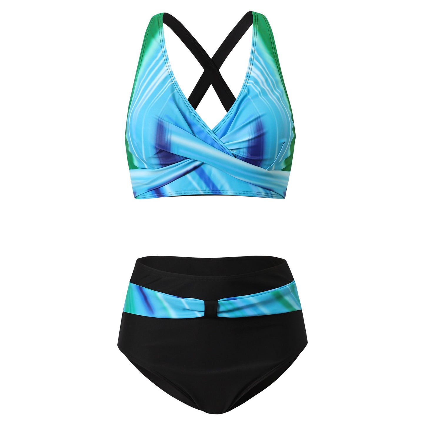 Nia | Hippe bikini met kleurrijke banden en ondersteunende top