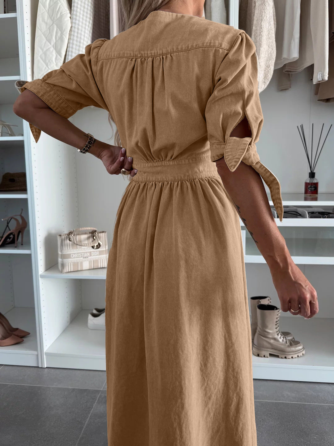 Sarena | Denim look maxi jurk met diepe V-hals