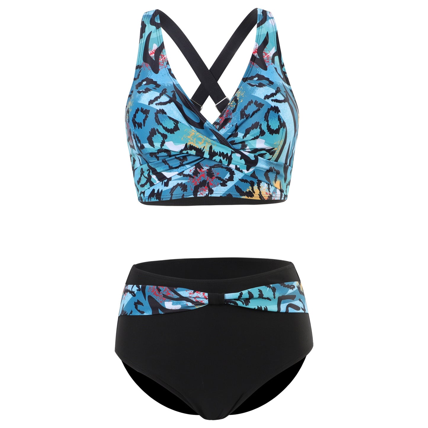 Nia | Hippe bikini met kleurrijke banden en ondersteunende top