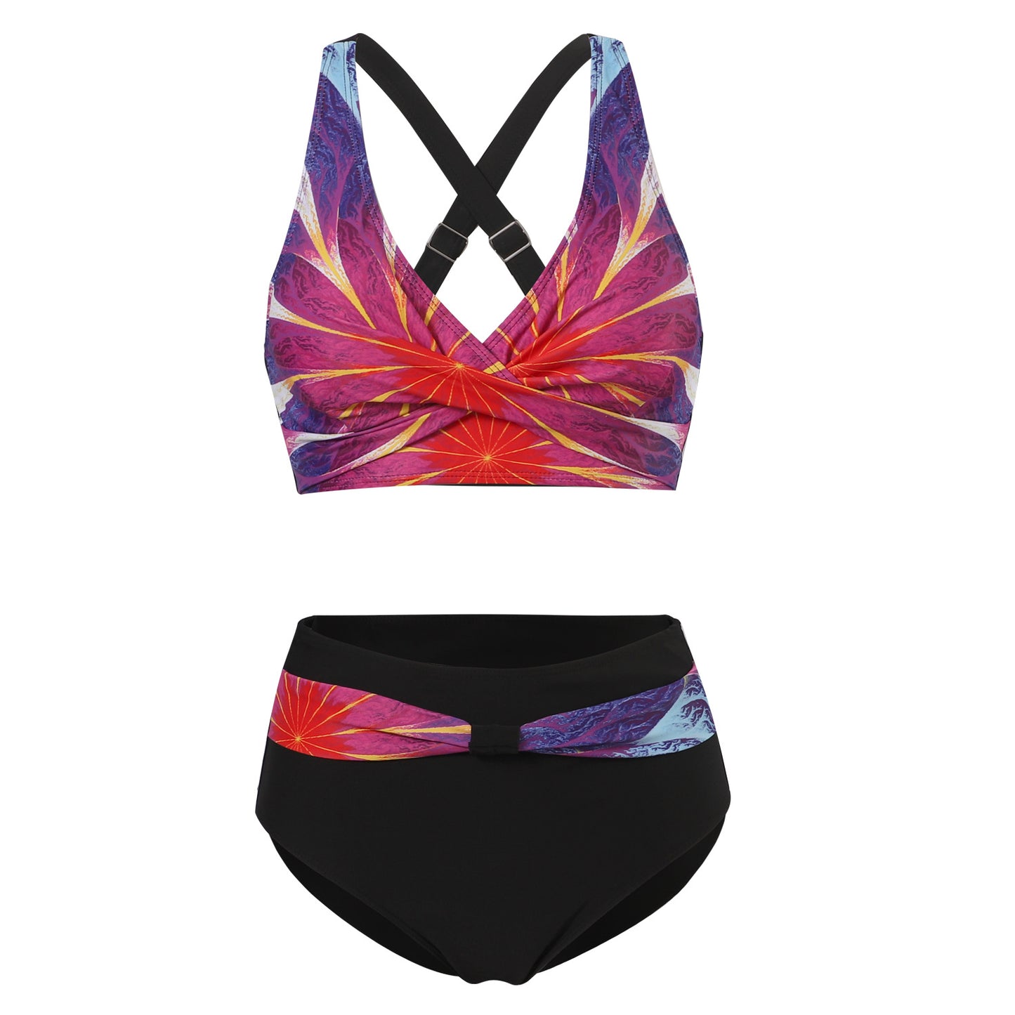 Nia | Hippe bikini met kleurrijke banden en ondersteunende top