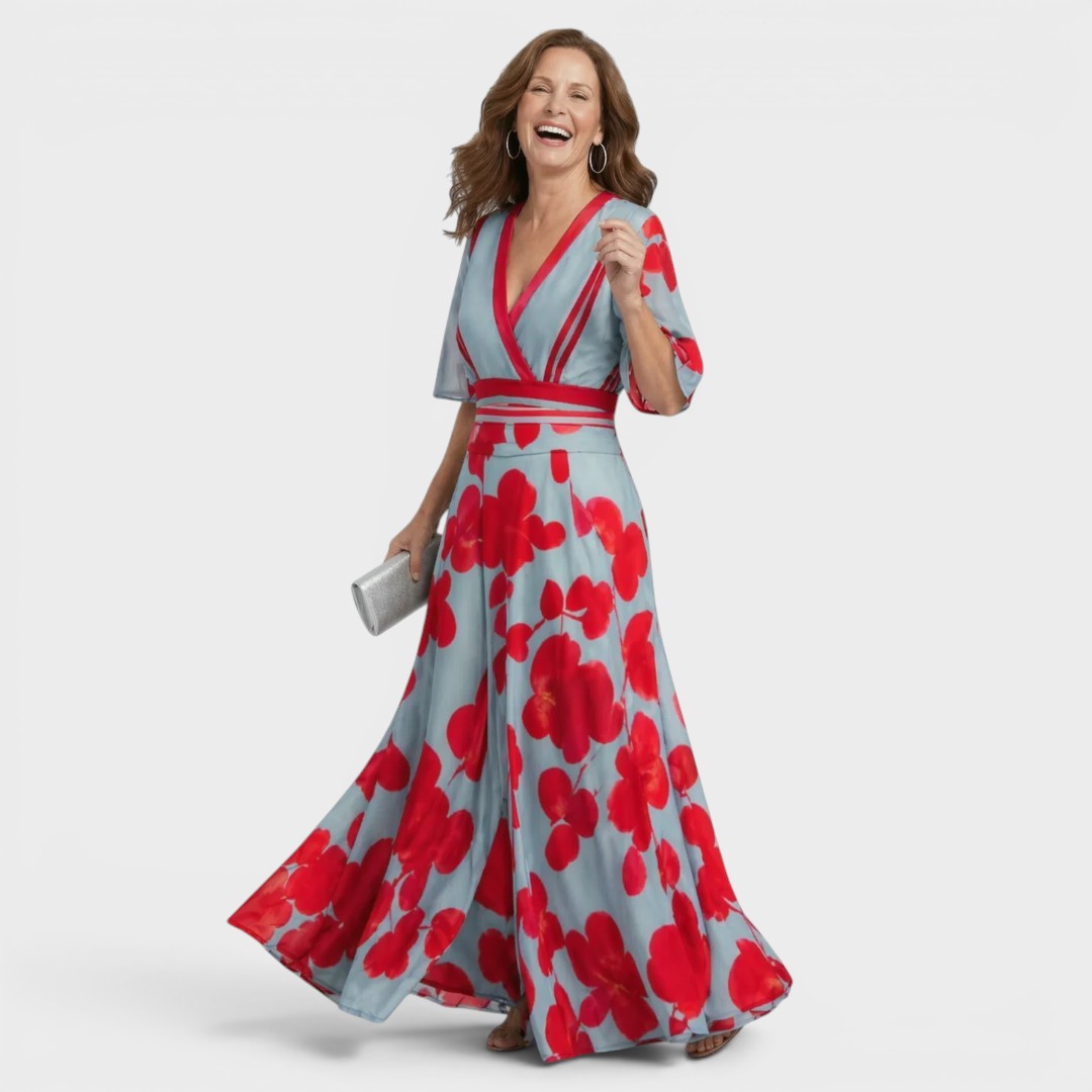 Adèle | Robe longue fluide col halter chic