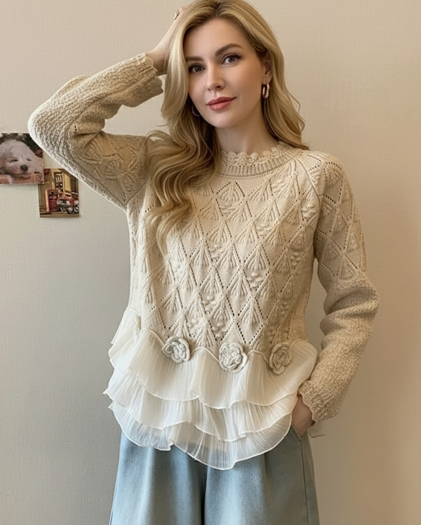 Camille | Pullover en maille délicate avec détails floraux