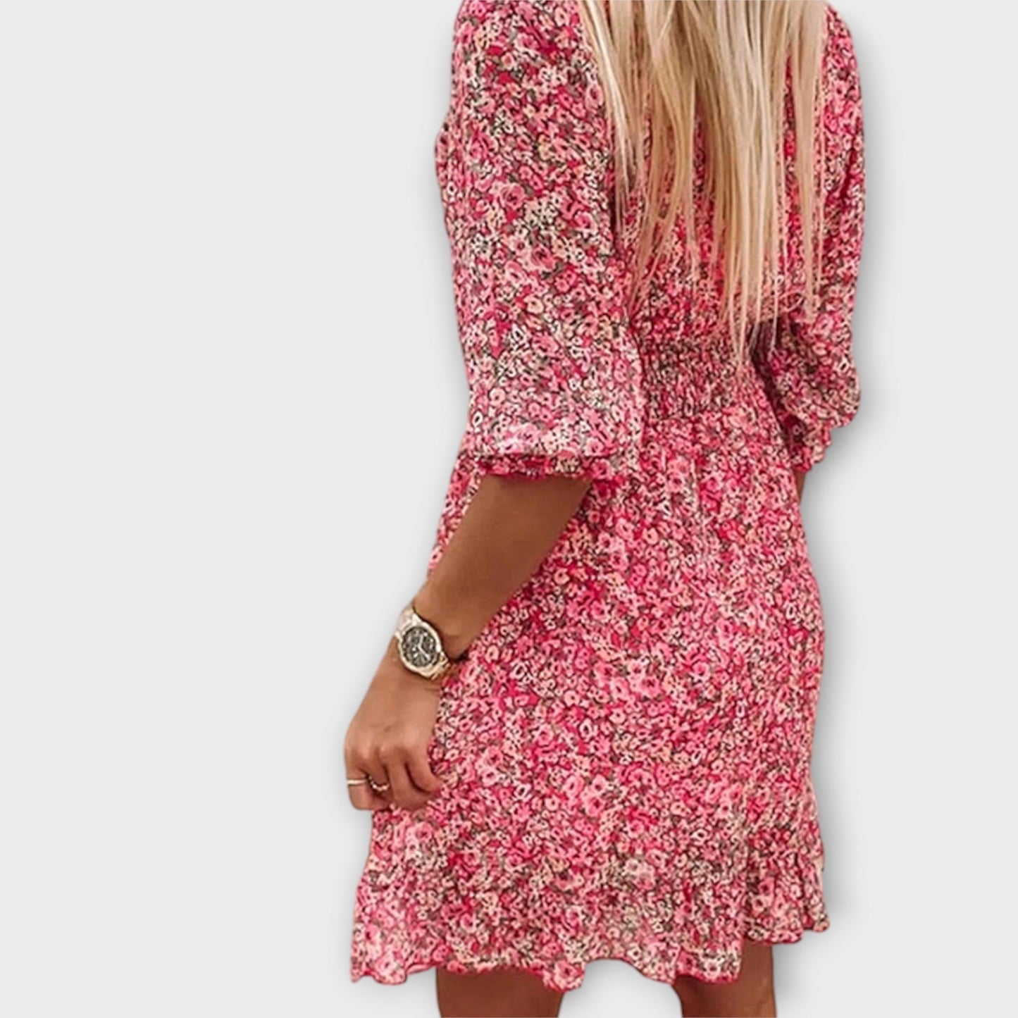 Léonie | Bloemenjurk met V-hals en gerimpelde taille