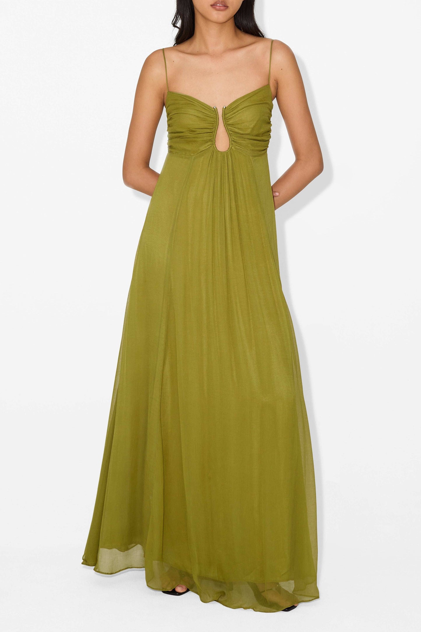 Alina | Vrouwelijke maxi-jurk met open frontdetail