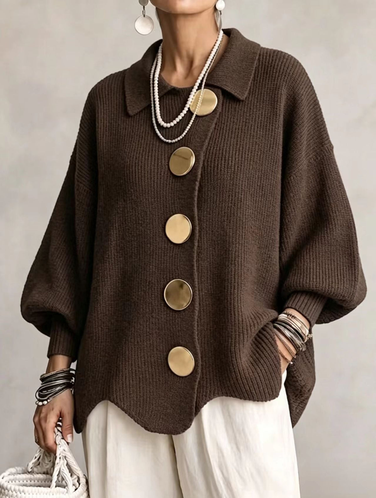 Victoire | Cardigan oversize à gros boutons dorés