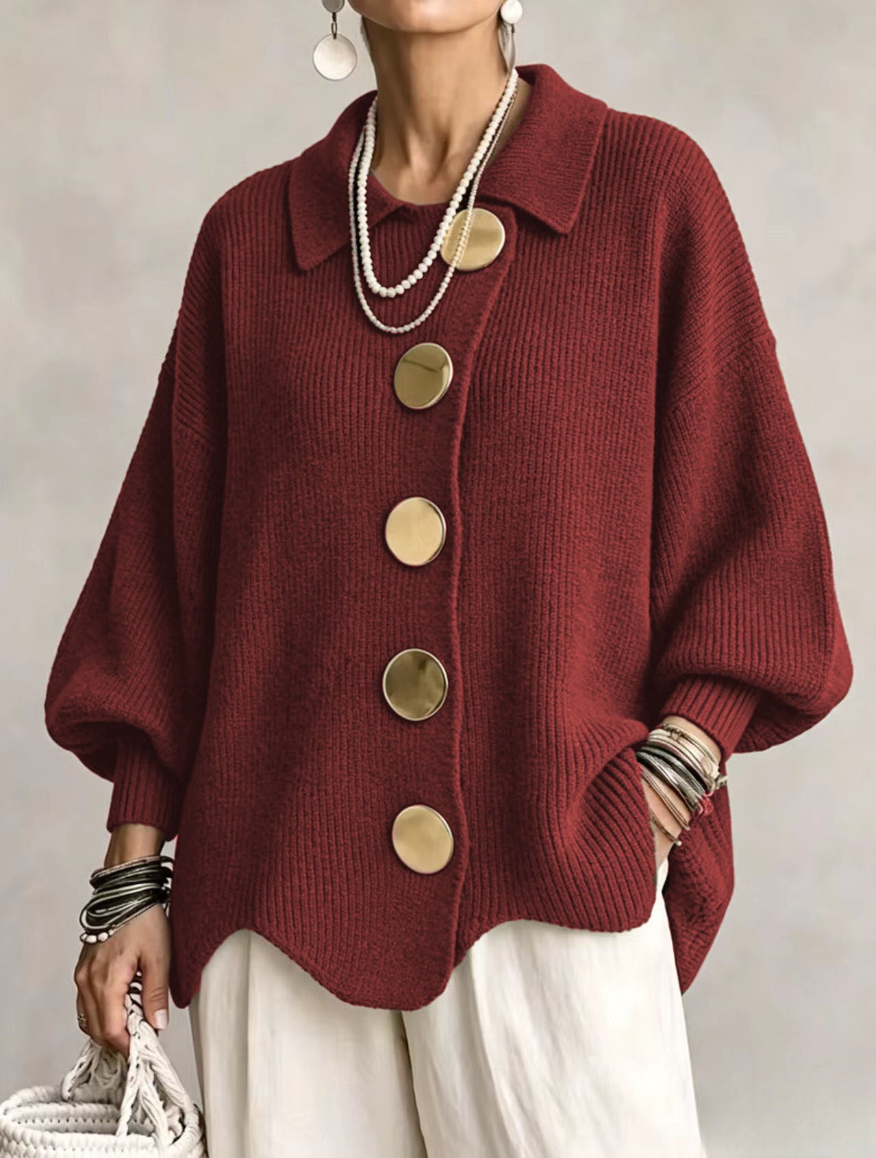Victoire | Cardigan oversize à gros boutons dorés