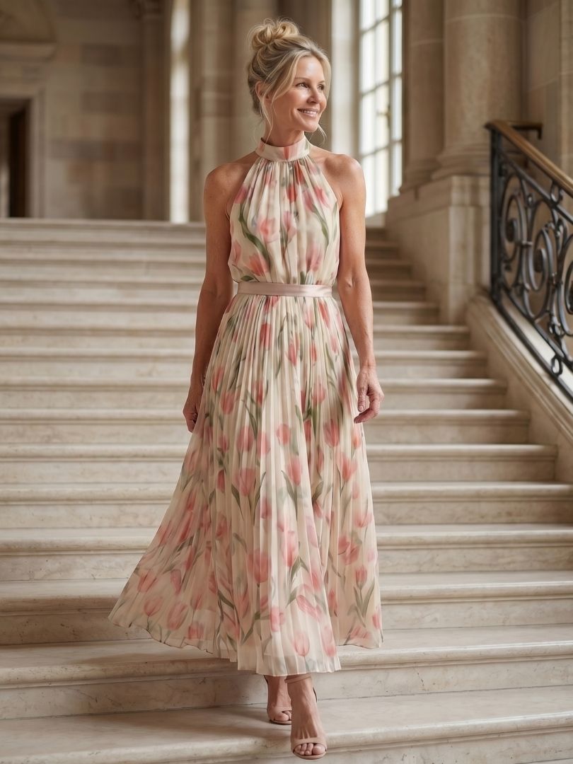 Élodie | Robe Midi Fleurie Élégante