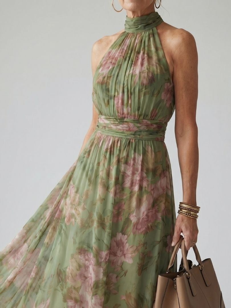 Mirelle | Robe Midi Halter Plissée Élégante