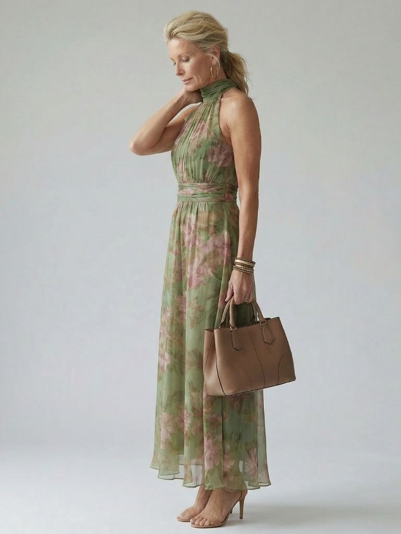 Mirelle | Robe Midi Halter Plissée Élégante