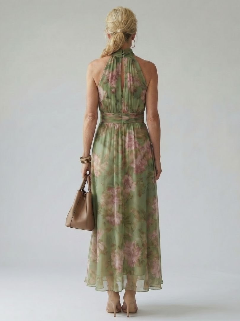 Mirelle | Robe Midi Halter Plissée Élégante