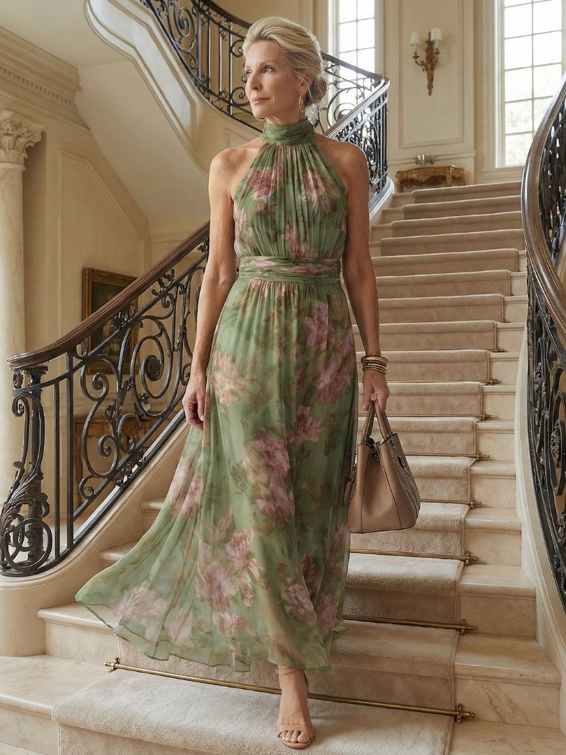 Mirelle | Robe Midi Halter Plissée Élégante