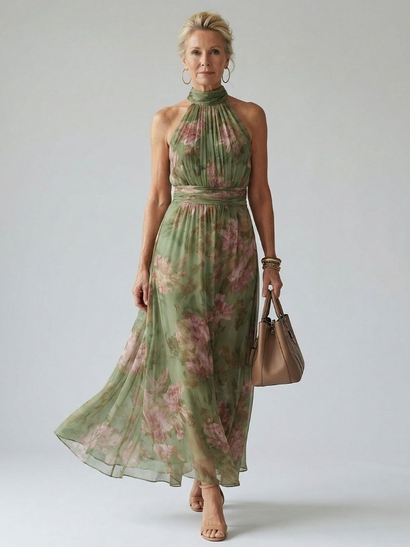 Mirelle | Robe Midi Halter Plissée Élégante