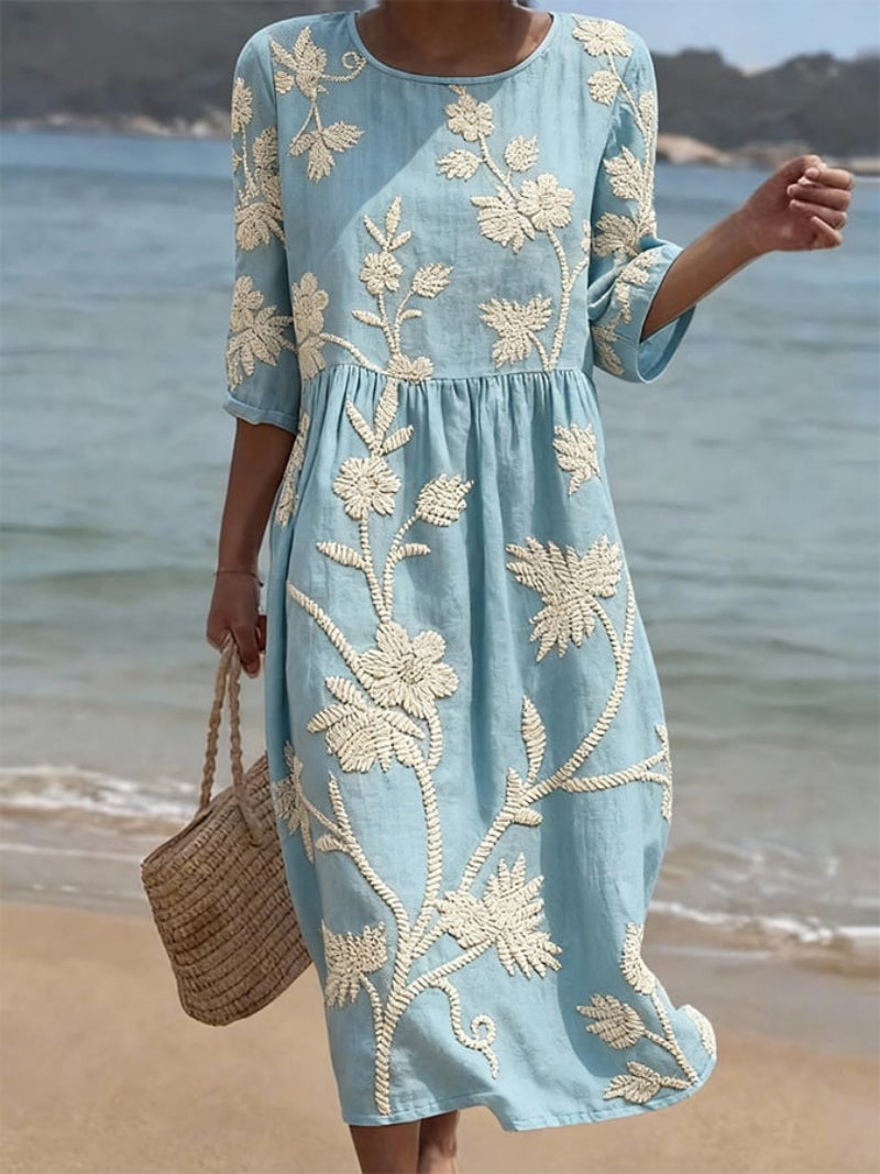 Céline | Robe midi fluide avec broderies