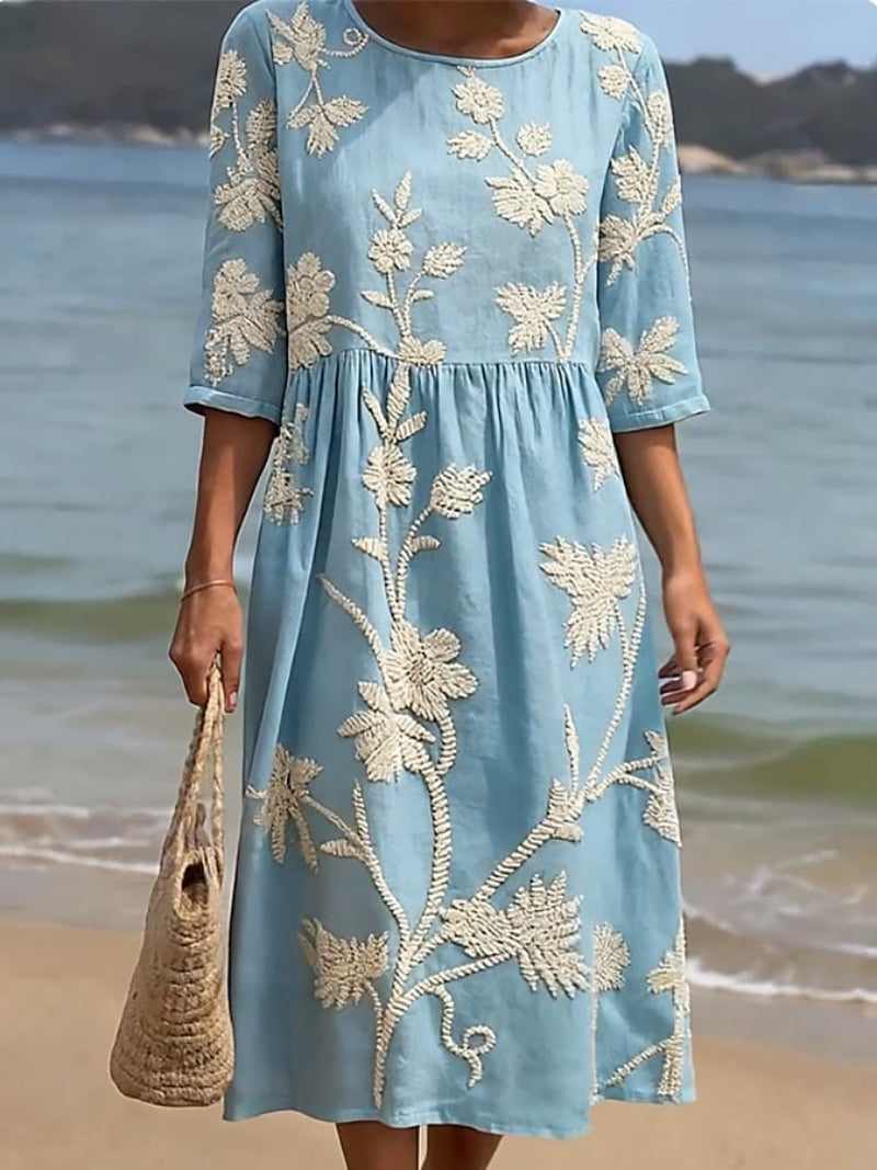 Céline | Robe midi fluide avec broderies