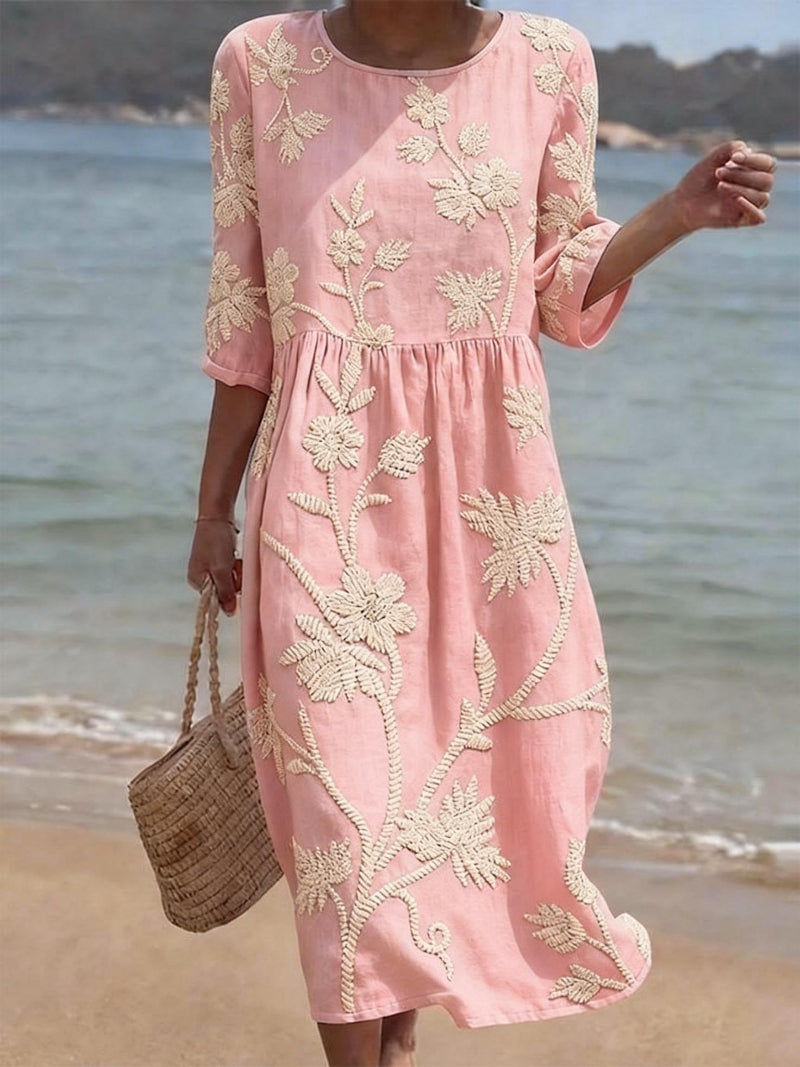 Céline | Robe midi fluide avec broderies