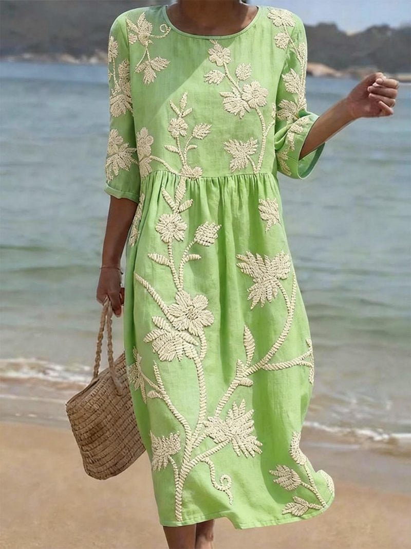 Céline | Robe midi fluide avec broderies