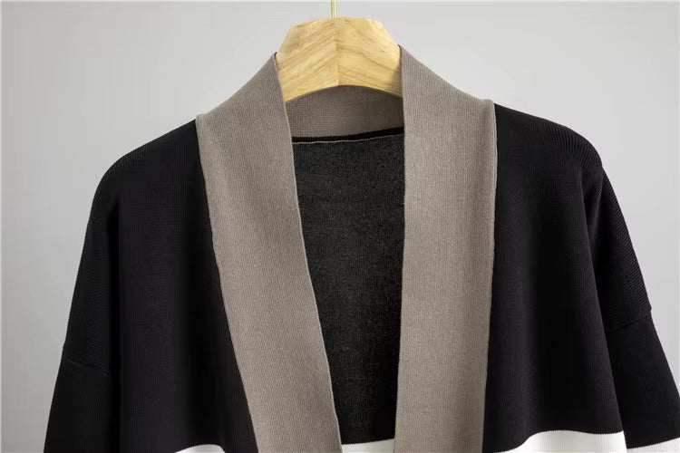 Albane | Ensemble 3 pièces en maille top, pantalon large et cardigan long