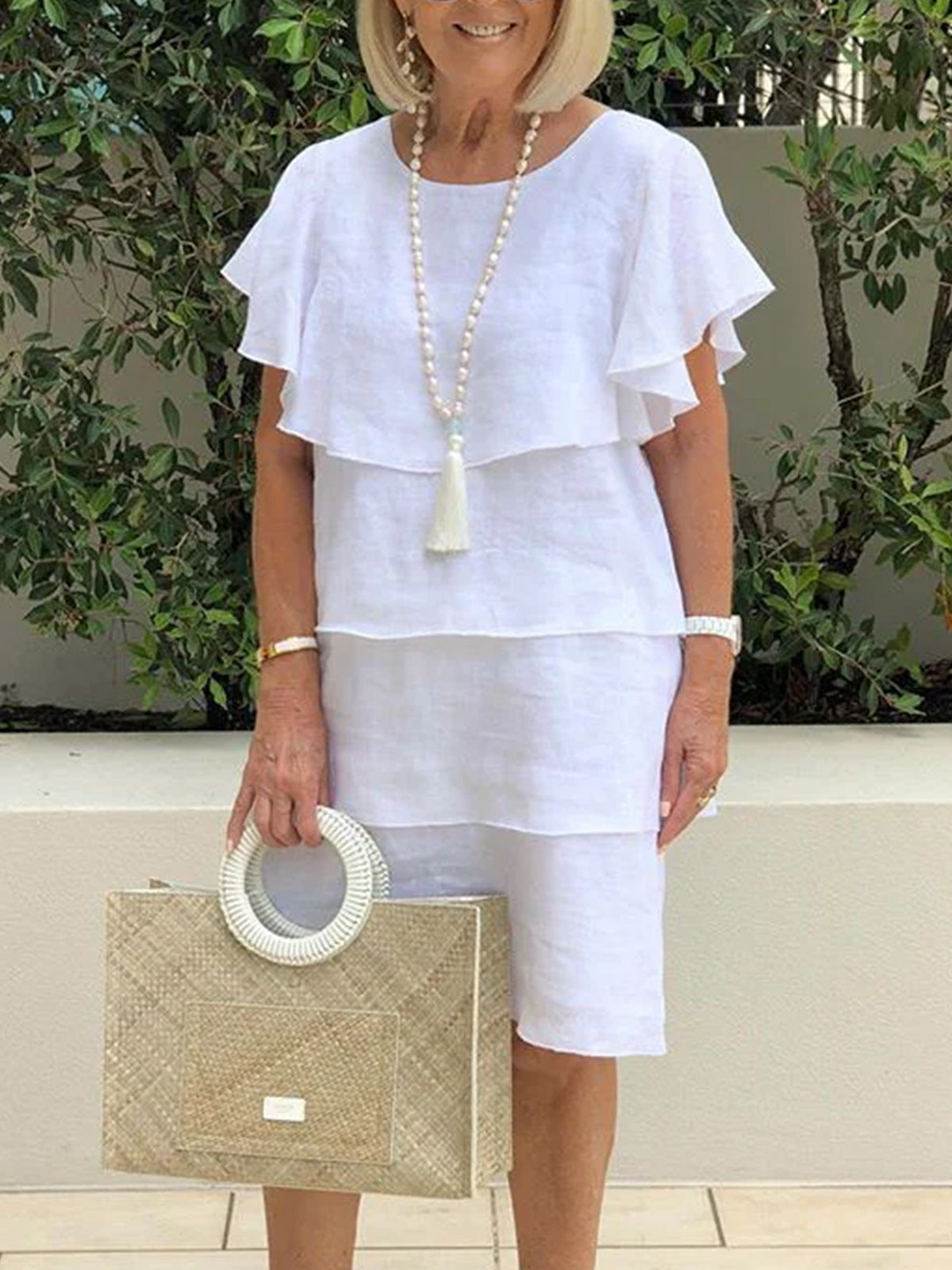 Cécile | Zomerse linnen midi-jurk met volantdetails