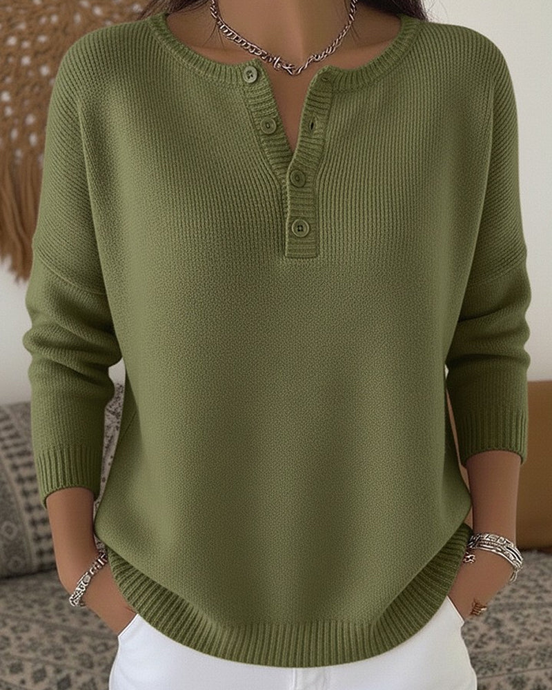 Helena | Pull en Tricot avec Boutons Henley