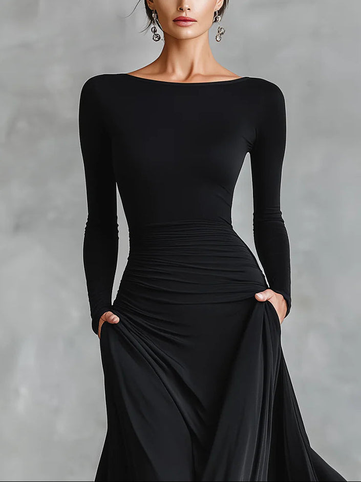 Noémie | Robe maxi noire fluide et élégante