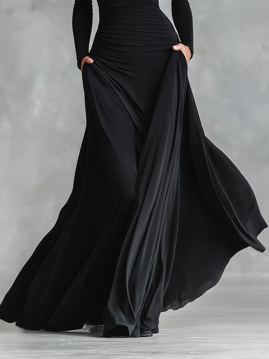 Noémie | Robe maxi noire fluide et élégante
