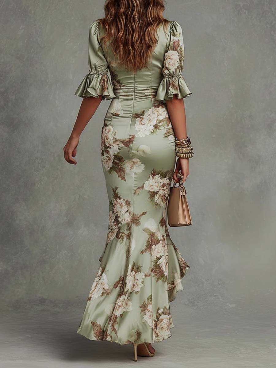 Élodie | Robe longue fleurie à taille drapée
