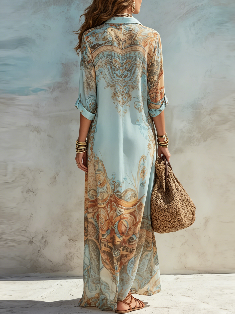 Lysiane | Robe chemise longue à imprimé artistique