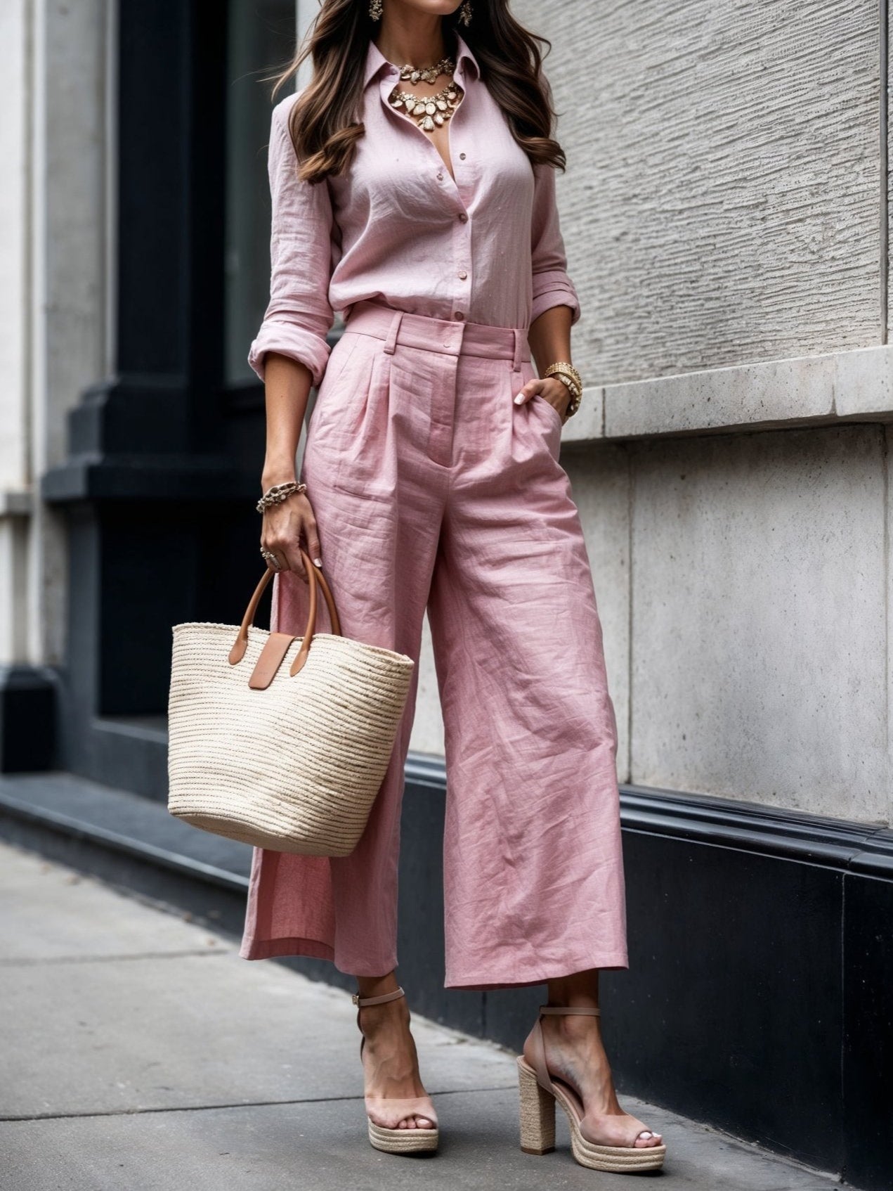 Elise | Luxe linnen set met losvallend overhemd en culotte