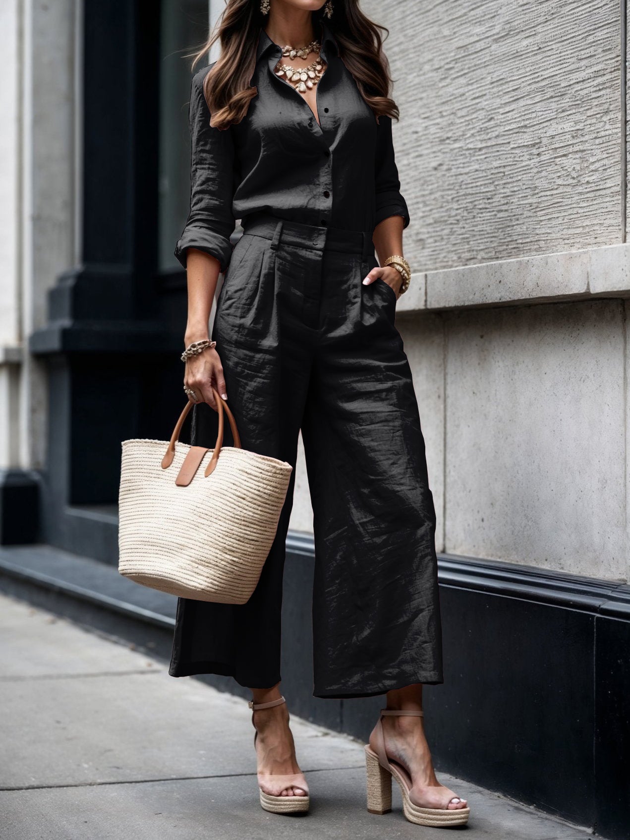 Elise | Luxe linnen set met losvallend overhemd en culotte