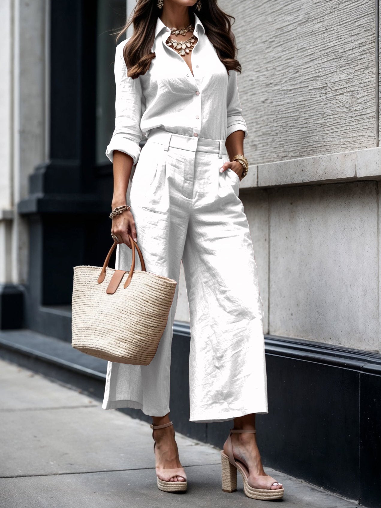 Elise | Luxe linnen set met losvallend overhemd en culotte