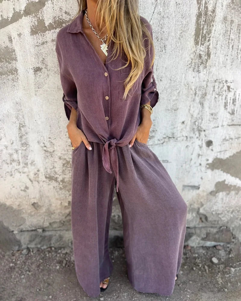 Nura | Casual linnen set met wide leg broek
