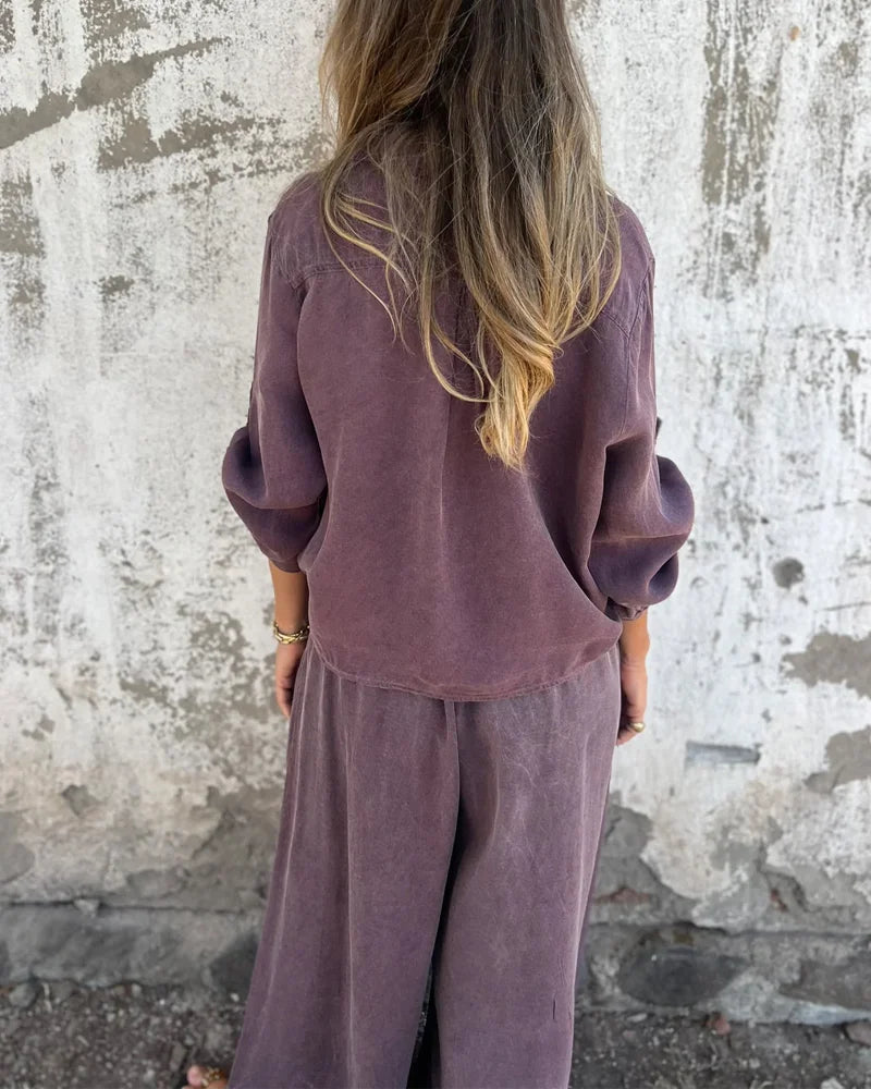 Nura | Casual linnen set met wide leg broek