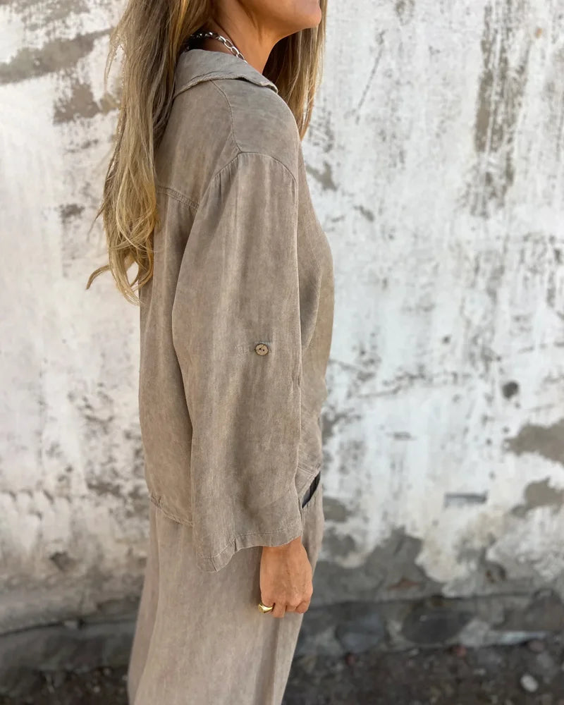 Nura | Casual linnen set met wide leg broek