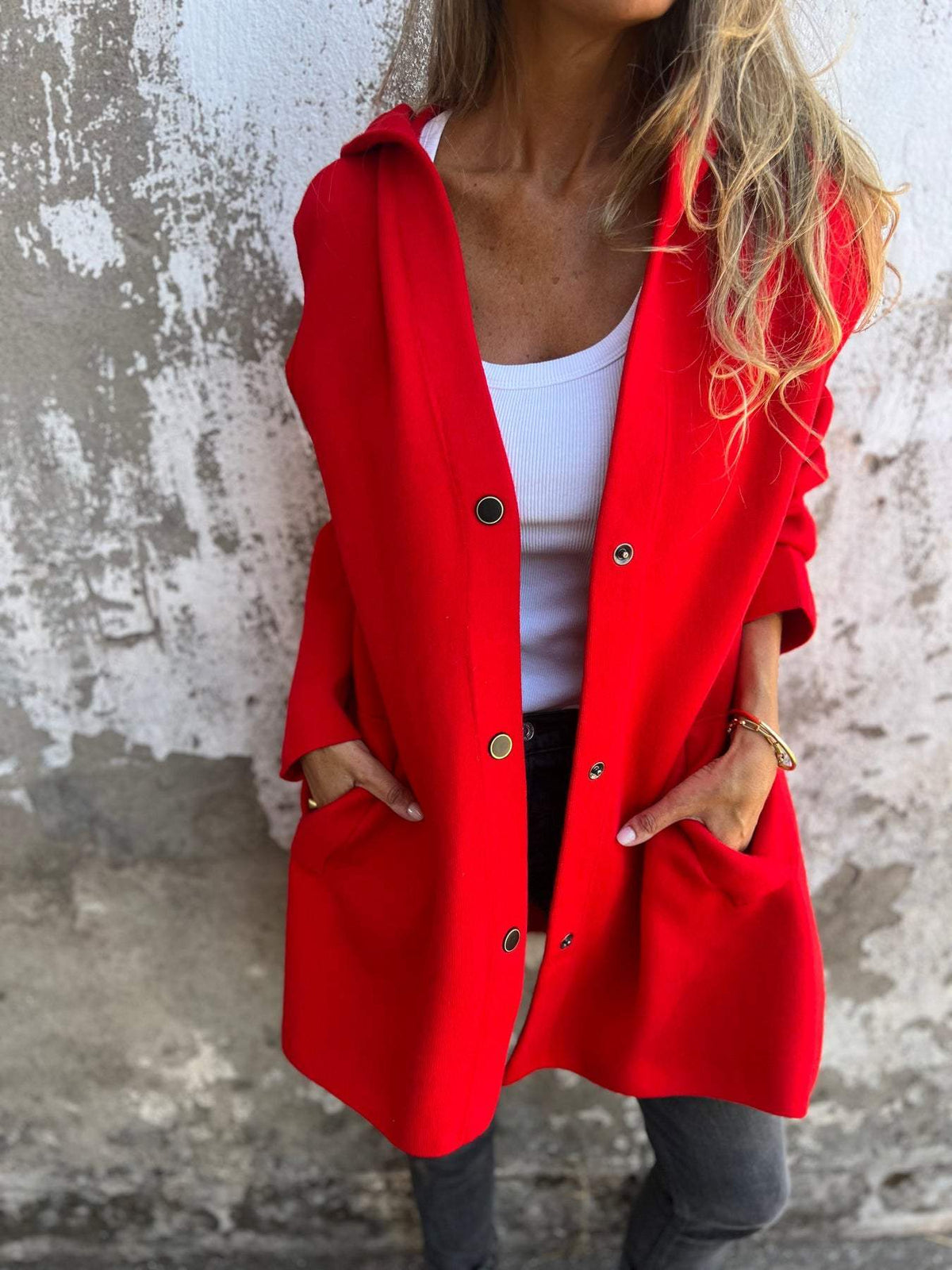 Clothilde | Long cardigan à capuche boutonné