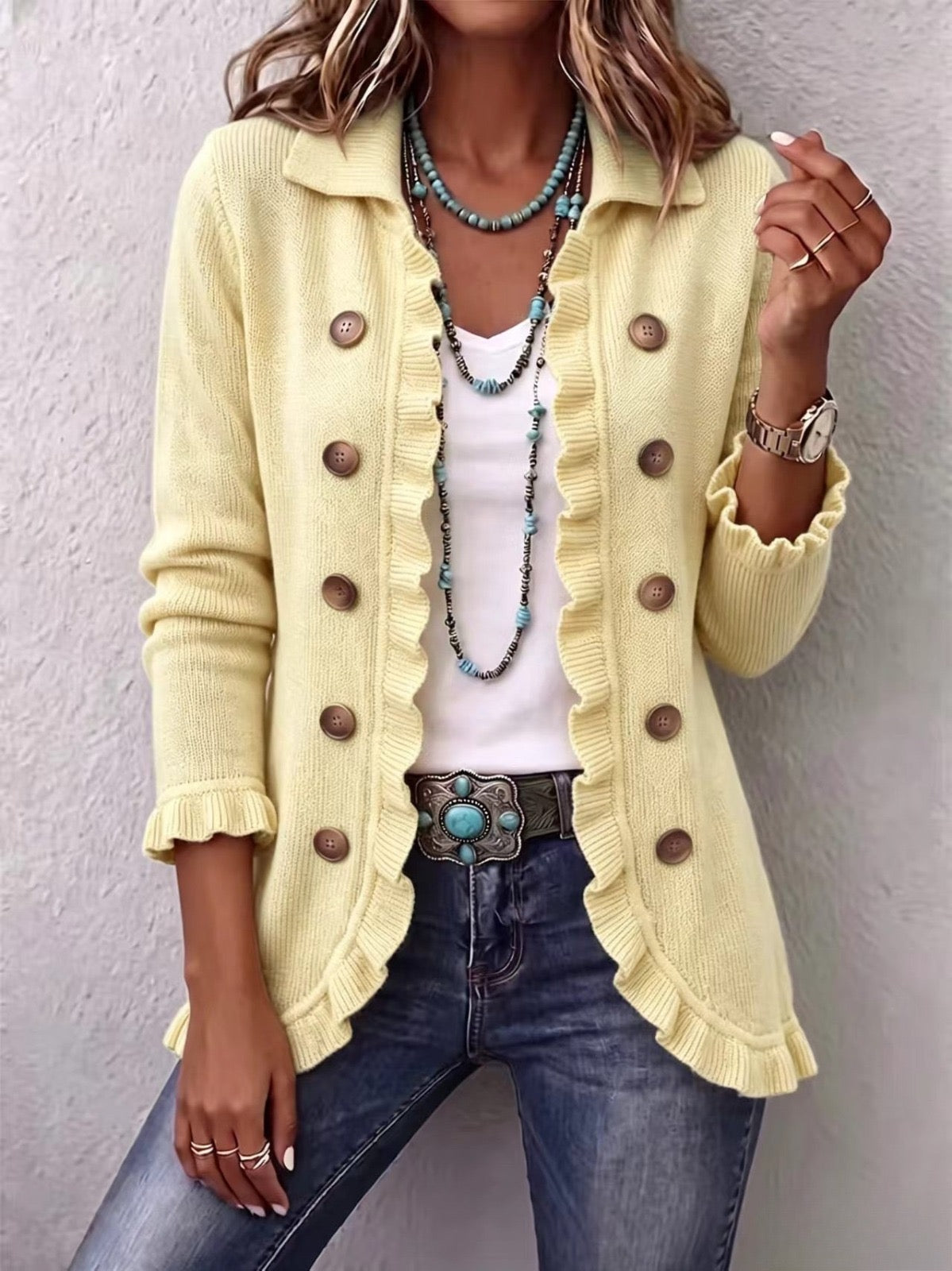 Liliana | Veste en Tricot Crème avec Volants